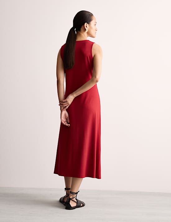 Robe midi en jersey à taille ajustée et nouée