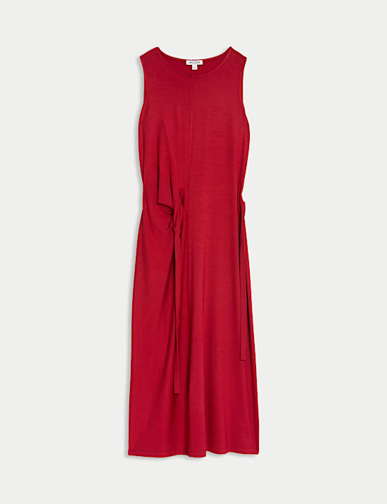 Robe midi en jersey à taille ajustée et nouée