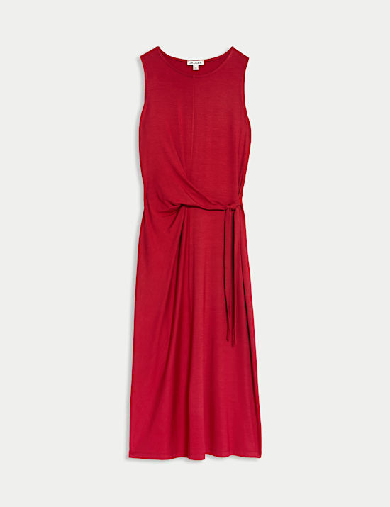 Robe midi en jersey à taille ajustée et nouée