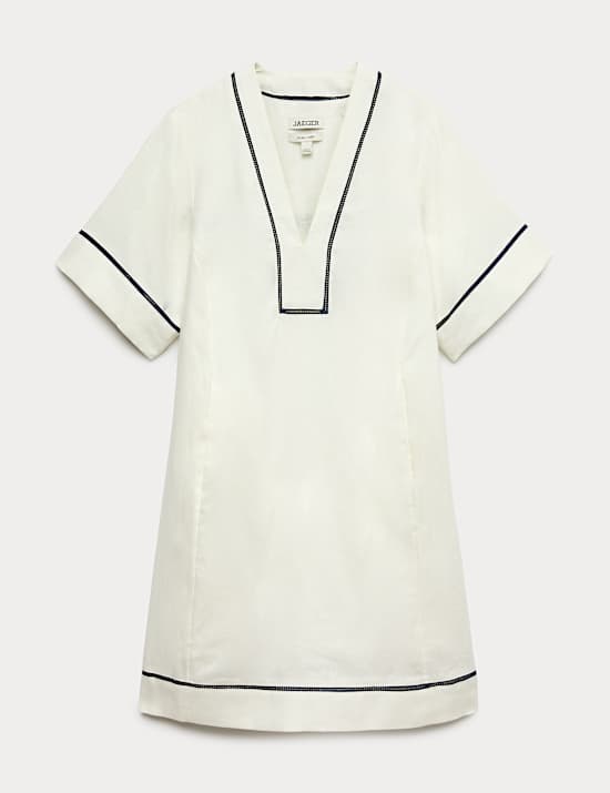 Robe tube 100 % lin longueur genou &agrave; col V