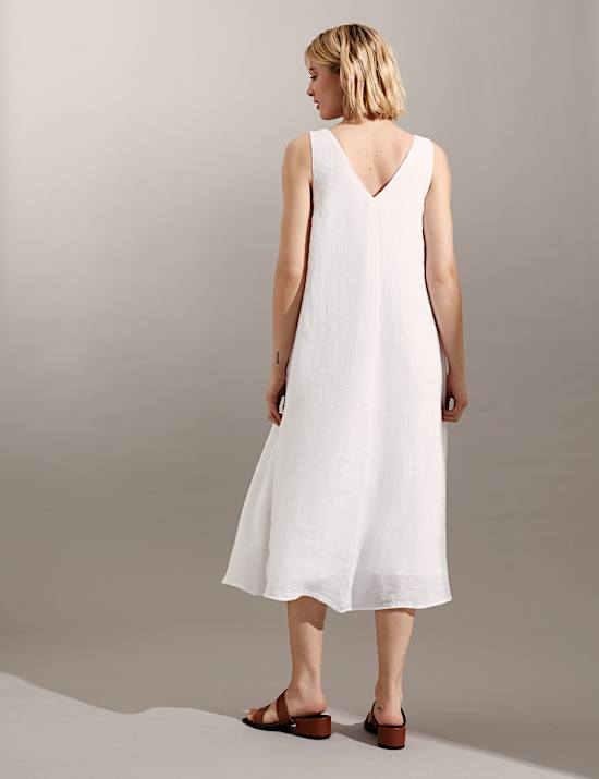 Pure Linen V-Neck Maxi Relaxed Dress