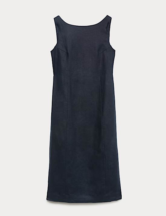 Pure Linen Slash Neck Midi Column Dress