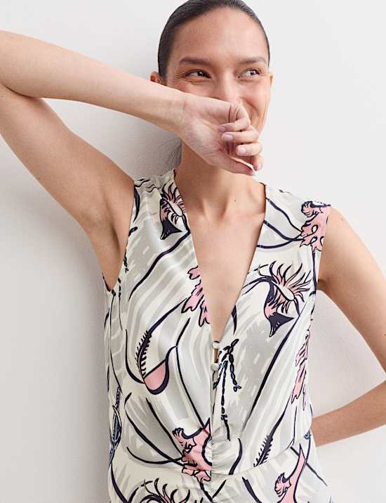 Pure Silk Floral V-Neck Maxi Column Dress