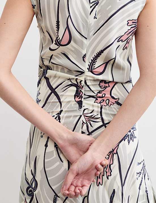 Pure Silk Floral V-Neck Maxi Column Dress