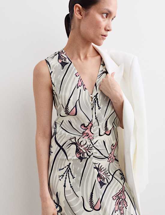 Pure Silk Floral V-Neck Maxi Column Dress
