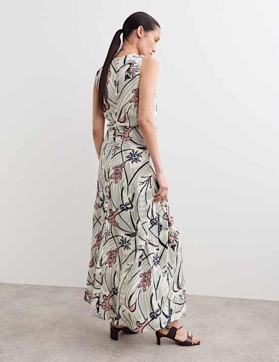 Pure Silk Floral V-Neck Maxi Column Dress