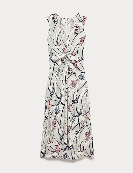 Pure Silk Floral V-Neck Maxi Column Dress