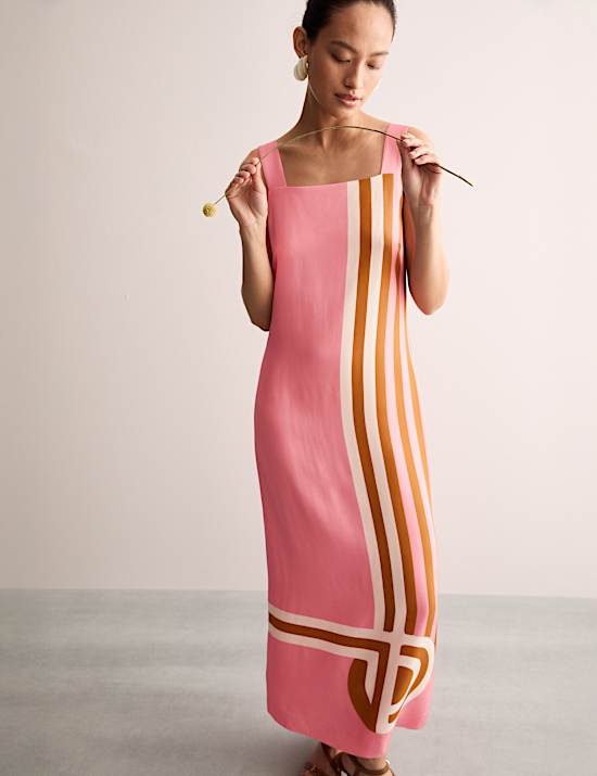 Printed Square Neck Midi Column Dress