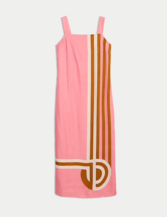 Μίντι εμπριμέ ίσιο φόρεμα με τετράγωνη λαιμόκοψη