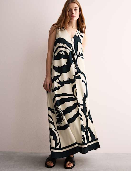 Midi-kolomjurk met V-hals en bloemmotief