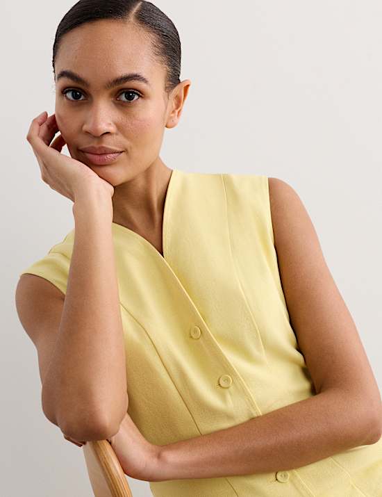 Cotton Blend V-Neck Knee Length Shift Dress