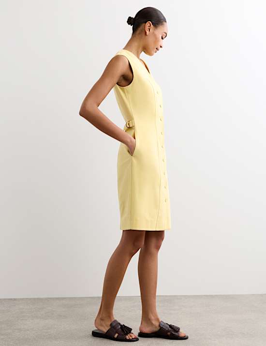 Cotton Blend V-Neck Knee Length Shift Dress