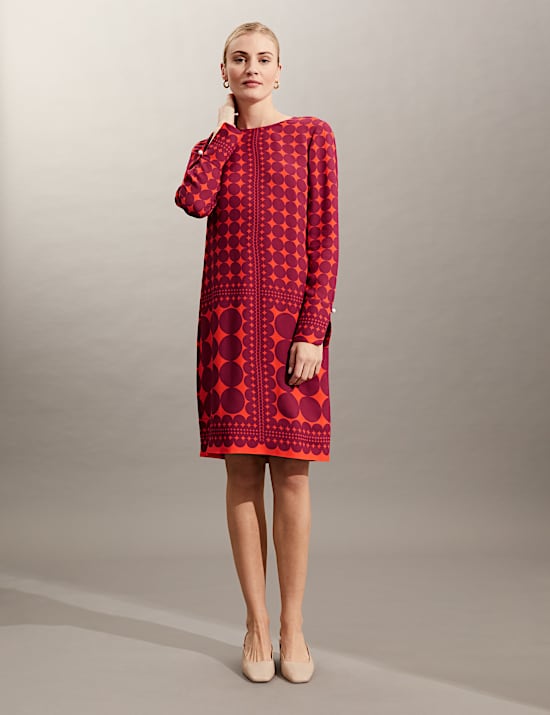 Robe tube longueur genou &agrave; motif g&eacute;om&eacute;trique