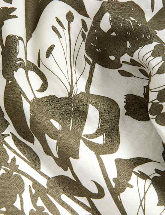 Robe midi style tube 100&nbsp;% lin &agrave; col rond et motif fleuri