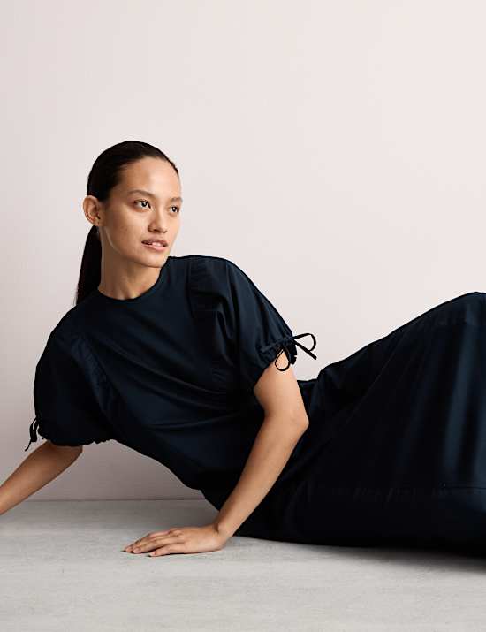 Robe tube midi 100 % coton à détail noué