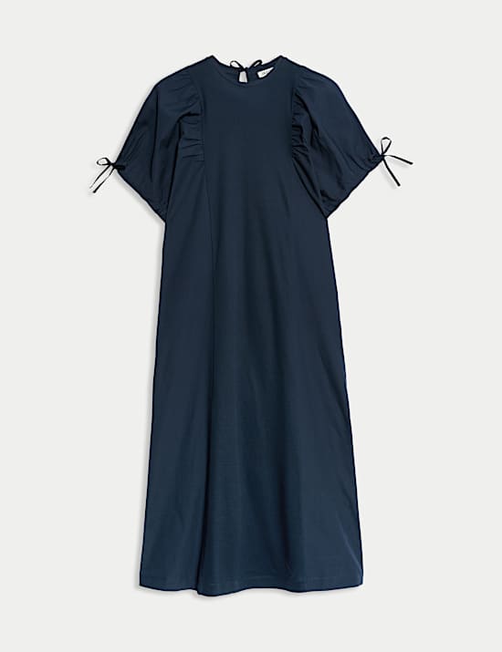 Robe tube midi 100 % coton à détail noué