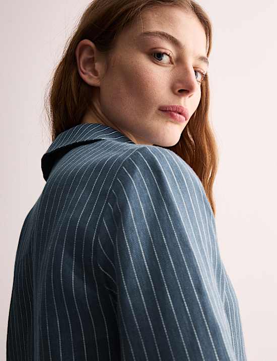 Vestido camisero por la rodilla a rayas 100 % lino