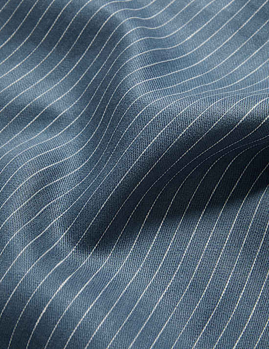 Vestido camisero por la rodilla a rayas 100 % lino