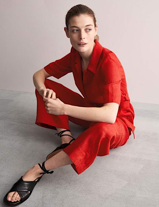 Pure Linen Short Sleeve Jumpsuit