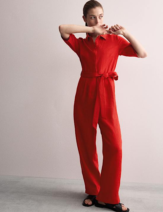 Pure Linen Short Sleeve Jumpsuit