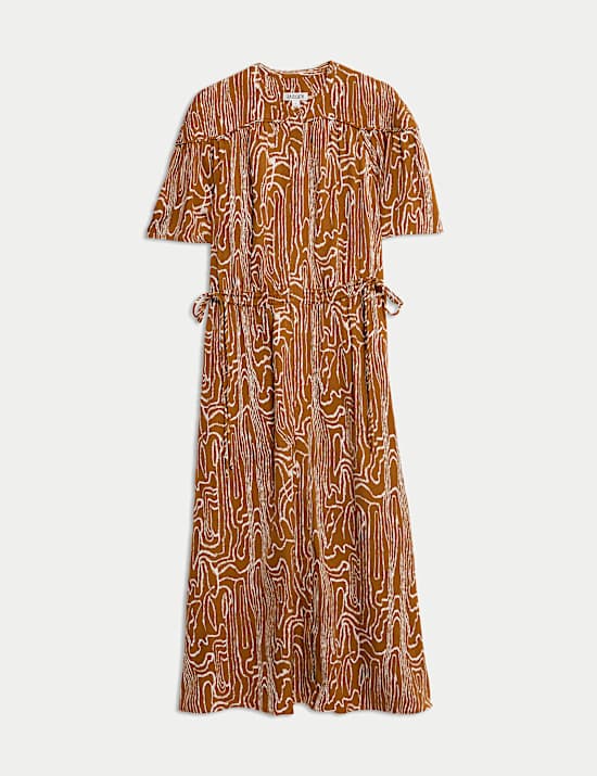 Εμπριμέ μίντι-μάξι μεσάτο φόρεμα