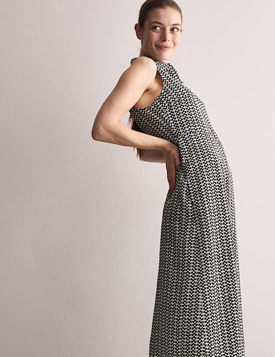 Pure Silk Geometric Midi Skater Dress