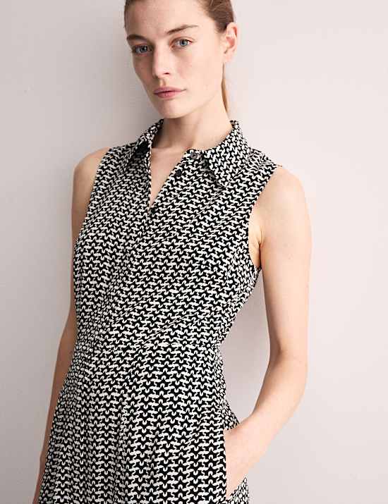 Pure Silk Geometric Midi Skater Dress