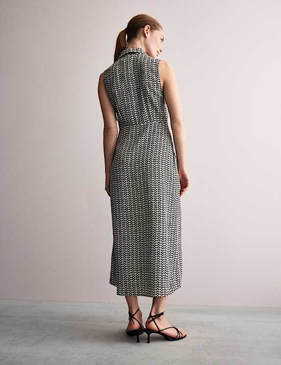 Pure Silk Geometric Midi Skater Dress