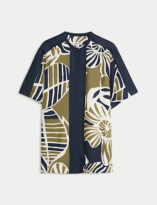 Leaf Print Round Neck Relaxed Shirt