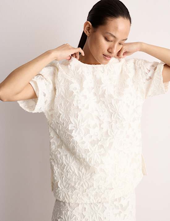 T-shirt en organza de coton jacquard