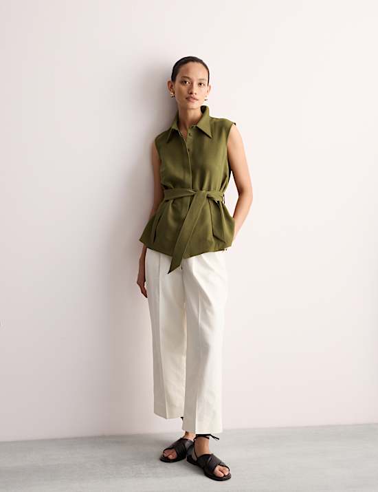 Herringbone Godet Sleeveless Shirt