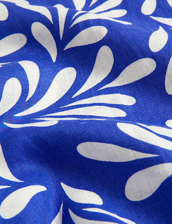 Pure Linen Floral Tie Neck Top