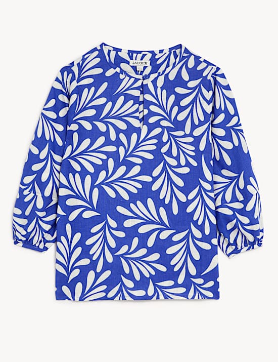 Pure Linen Floral Tie Neck Top