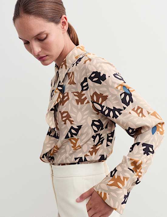 Τοπ με βολάν με σχέδιο με φύλλα από 100% μετάξι