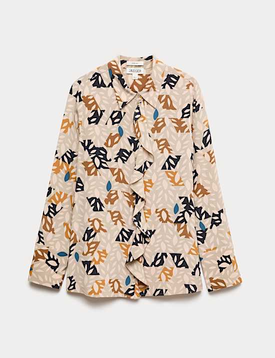 Τοπ με βολάν με σχέδιο με φύλλα από 100% μετάξι