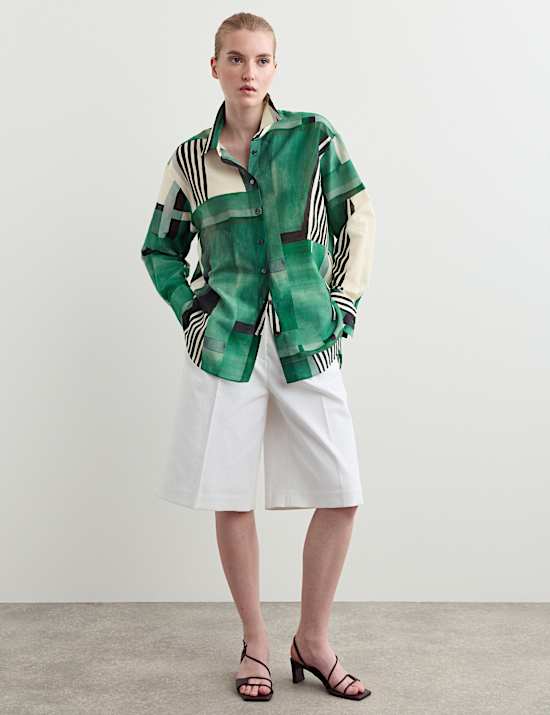 Chemise en soie m&eacute;lang&eacute;e coton &agrave; motif g&eacute;om&eacute;trique
