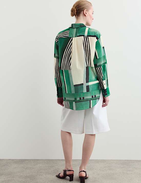 Chemise en soie m&eacute;lang&eacute;e coton &agrave; motif g&eacute;om&eacute;trique