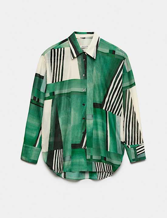 Chemise en soie m&eacute;lang&eacute;e coton &agrave; motif g&eacute;om&eacute;trique
