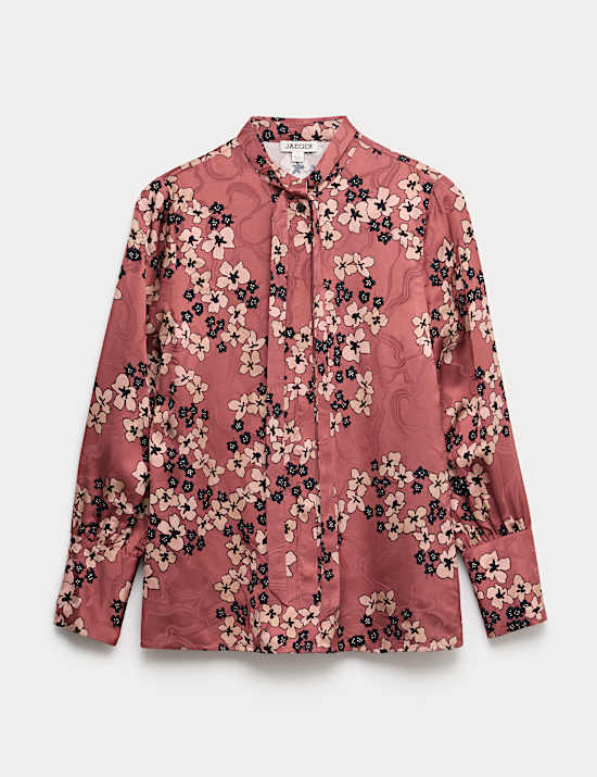 Floral Print Jacquard Collared Blouse