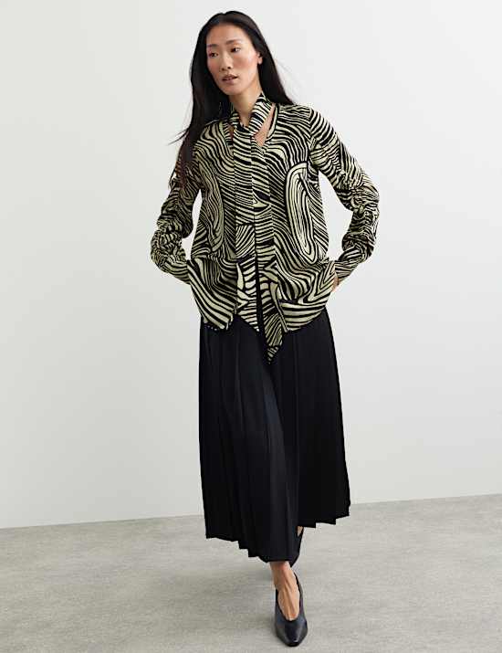 Jacquard Printed Tie Neck Blouse