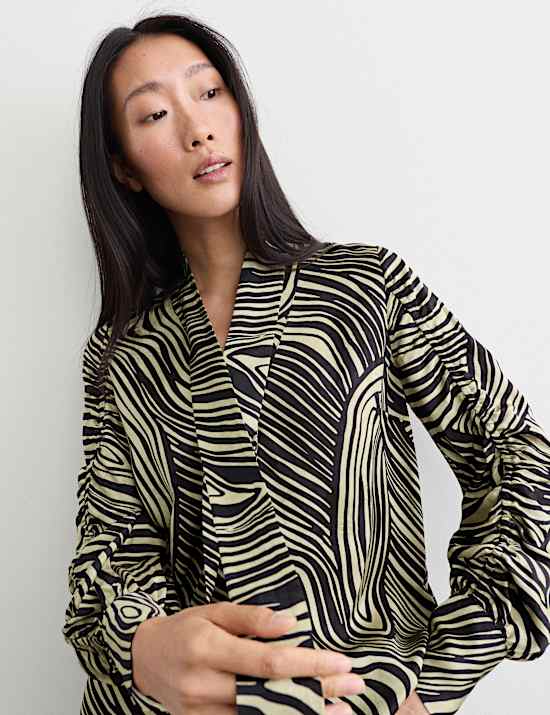 Chemisier imprim&eacute; jacquard &agrave; encolure &agrave; nouer