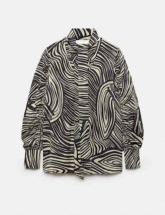 Chemisier imprim&eacute; jacquard &agrave; encolure &agrave; nouer