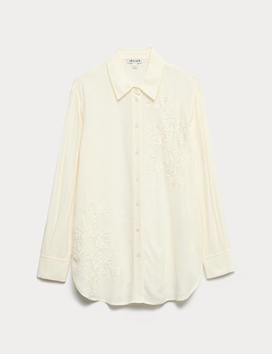 Longline Embroidered Collared Button Through Shirt