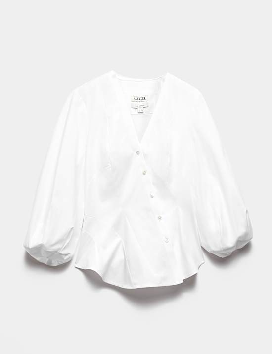 Zuiver katoenen blouse met knoopsluiting en V-hals