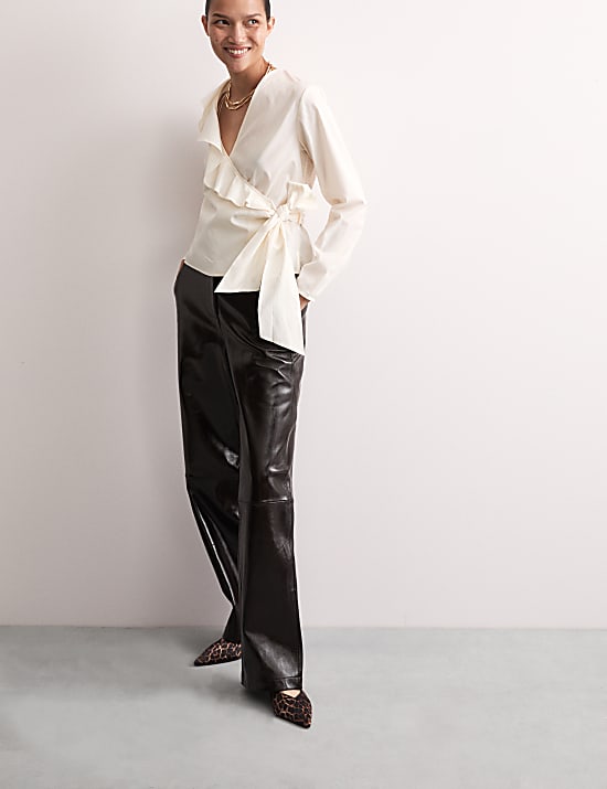 Pure Cotton V-Neck Ruffle Wrap Top