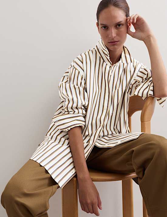 Pure Cotton Striped Oversized Shirt