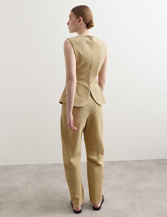 Gilet de costume en coton seersucker &agrave; carreaux