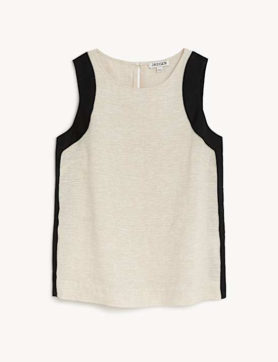 Hemdtopje van zuiver linnen met ronde hals en zijstreep