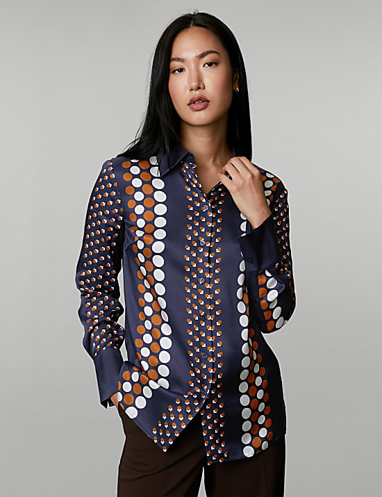 Overhemd met kraag, knoopsluiting en geometrisch motief