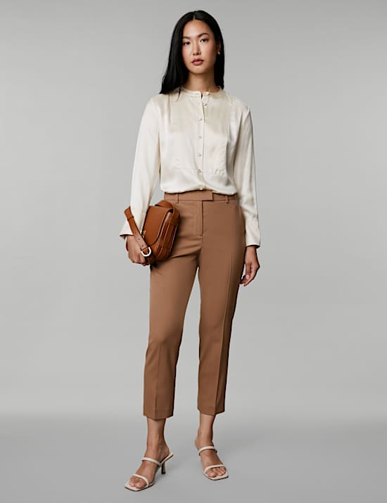 Pure Silk Round Neck Bib Detail Shirt